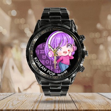 Discover Korean Pop Chibi Finger Heart Anime Girl Kpop Kdra Calendar Steel Band Watch