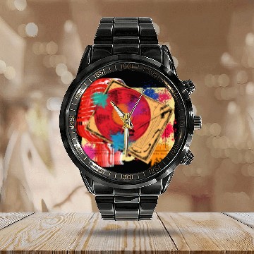 Discover Vintage Vinyl Microphone Turntable DJ 80s 90s Musi Calendar Steel Band Watch