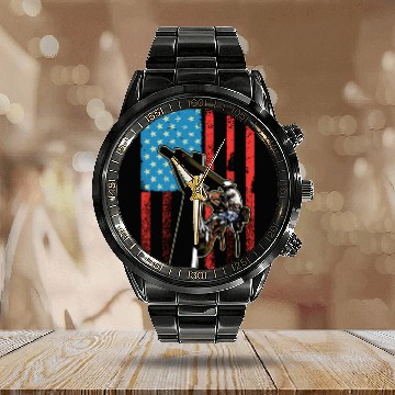 Discover US Flag Lineworker Patriotic Lineman Calendar Steel Band Watch
