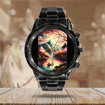 Discover Serenity of the Cherry Blossom River Calendar Steel Band Watch