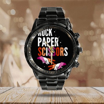 Discover Rock Paper Scissors Lesbian LGBT Pride Lesbian Calendar Steel Band Watch