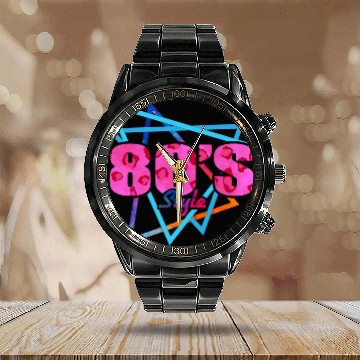 Discover 80's Style - Fun Retro Pink Leopard Print Calendar Steel Band Watch