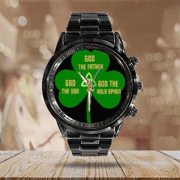 Discover Holy Trinity Shamrock St Patrick Religious Calendar Steel Band Watch