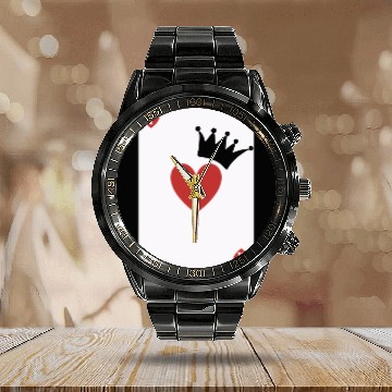 Discover love you on playing card Calendar Steel Band Watch