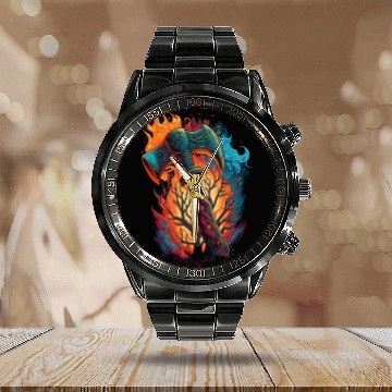 Discover Firefighter Fire Rescue Axes in Flame Fire Calendar Steel Band Watch