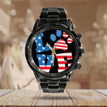 Discover Love Dog USA Calendar Steel Band Watch
