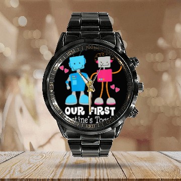 Discover Couples First Valentines Together Funny Robot Calendar Steel Band Watch