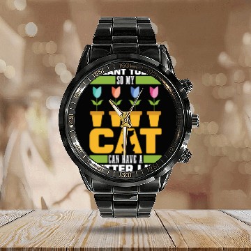 Discover Tulip Gardening Cat Calendar Steel Band Watch