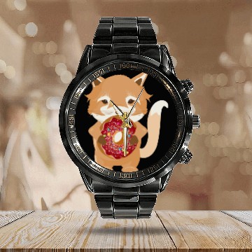 Discover magical little fox with delicious donut Calendar Steel Band Watch