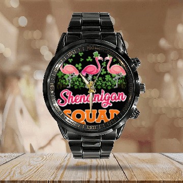 Discover Flamingo Shenanigan Squad St. Patrick's Day Calendar Steel Band Watch