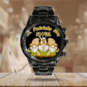 Discover Happy St. Patrick's Day Leprechauns Calendar Steel Band Watch