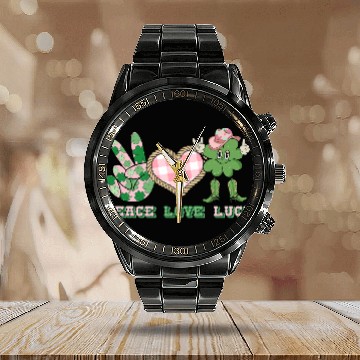 Discover Peace Love Luck Calendar Steel Band Watch