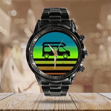 Discover Camper Van Retro Sunset Vintage sun camping Calendar Steel Band Watch