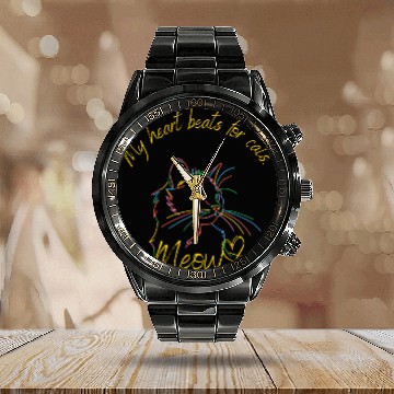 Discover My heart beats for cats Funny Meow Calendar Steel Band Watch
