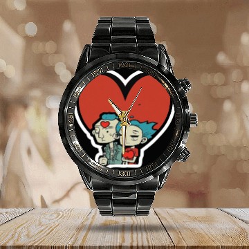 Discover Old Couple In Valentine’s Day Calendar Steel Band Watch