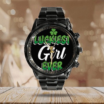 Discover St. Patrick's Day saying Luckiest Girl ever Calendar Steel Band Watch
