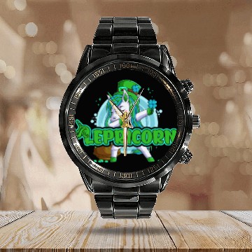Discover Lepricorn St. Patrick's Day Unicorn Calendar Steel Band Watch