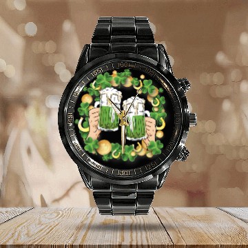 Discover St. Patrick's Day Irish Green Beer, Wine Cups Calendar Steel Band Watch