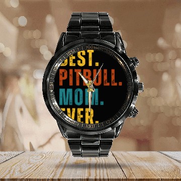 Discover BEST Pitbull Mom Ever Calendar Steel Band Watch