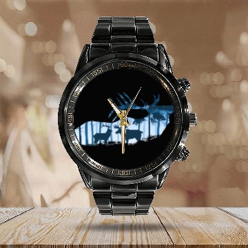 Discover Elk Deer Silhouette Forest Animals Calendar Steel Band Watch