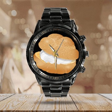 Discover Illustration of a cream puff filled with cream Calendar Steel Band Watch