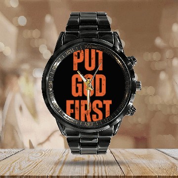 Discover Put God First - Christian Quotes Inspirational Calendar Steel Band Watch