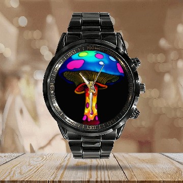 Discover Trippy Psychedelic Rave Trip Mushrooms Goa Calendar Steel Band Watch