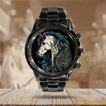 Discover Unicorn elf mythical creature tattoo drawing horse Calendar Steel Band Watch
