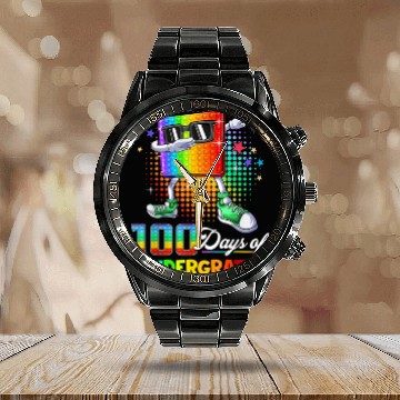 Discover 100 Days Of Kindergarten School Teacher Funny Calendar Steel Band Watch