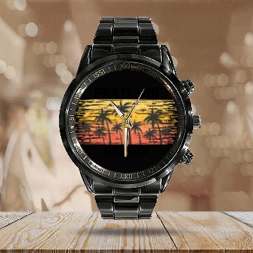 Discover Portland Oregon Summer Retro VIntage Vacation Calendar Steel Band Watch