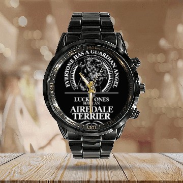 Discover Airedale Terrier Guardian Angel dog quote Calendar Steel Band Watch
