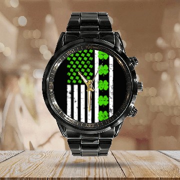 Discover United States Shamrock St. Patrick's Day Calendar Steel Band Watch