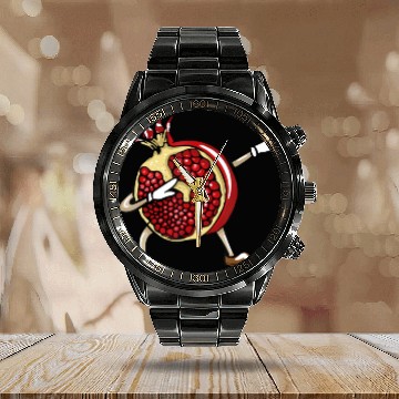 Discover Funny Dabbing Pomegranate Lover Fruit Love Calendar Steel Band Watch