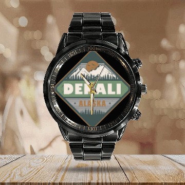 Discover Denali Alaska US Vintage Hiking Design Calendar Steel Band Watch