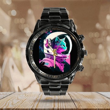 Discover Aesthetic Vaporwave Space Cat 80s 90s Astronaut Calendar Steel Band Watch