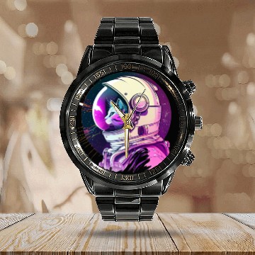 Discover Aesthetic Vaporwave Space Cat 80s 90s Astronaut Calendar Steel Band Watch