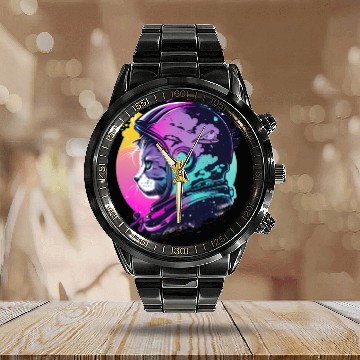 Discover Aesthetic Vaporwave Space Cat 80s 90s Astronaut Calendar Steel Band Watch