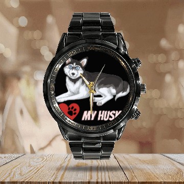 Discover I Love My Husky Calendar Steel Band Watch