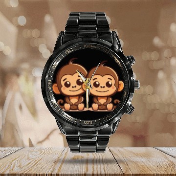 Discover Monkeys siblings brother sister family love ape Calendar Steel Band Watch