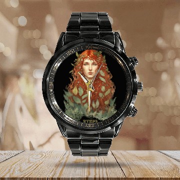 Discover druid red hair spring forest elf nature Calendar Steel Band Watch