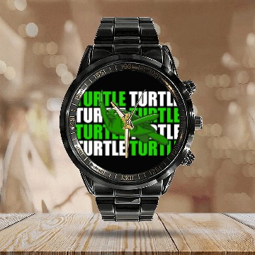 Discover Turtle illustration green Calendar Steel Band Watch