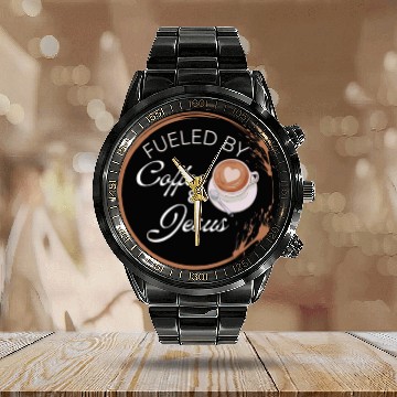 Discover Fueled by coffee and Jesus, Jesus love Calendar Steel Band Watch