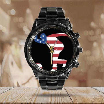 Discover Sport Us Flag Bowling Calendar Steel Band Watch