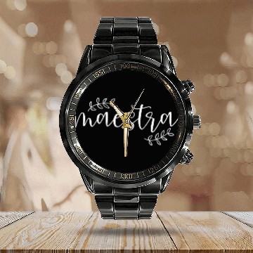 Discover Cute Maestra Spanish Teacher Calendar Steel Band Watch