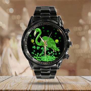 Discover Flamingo Lovers Green Saint Patrick Calendar Steel Band Watch