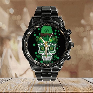 Discover El Dia De Los Muertos St Patty's Day Irish Flower Calendar Steel Band Watch