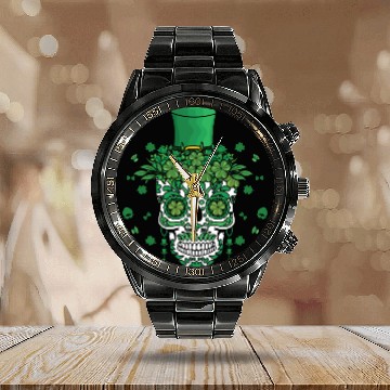 Discover El Dia De Los Muertos St Patty's Day Irish Flower Calendar Steel Band Watch