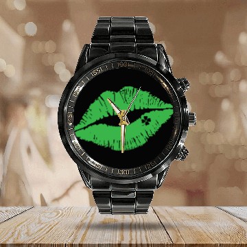 Discover Lips Shamrock Calendar Steel Band Watch, St Patricks Day Presents