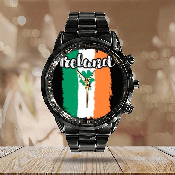Discover Ireland shamrock St. Patrick's Day Calendar Steel Band Watch