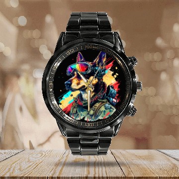 Discover Dog Pilot German Shepherd for Aviation and Dog Calendar Steel Band Watch